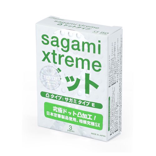 Bao cao su Sagami Xtreme Dots (xanh) - Siêu mỏng, ôm khít hộp 3 cái